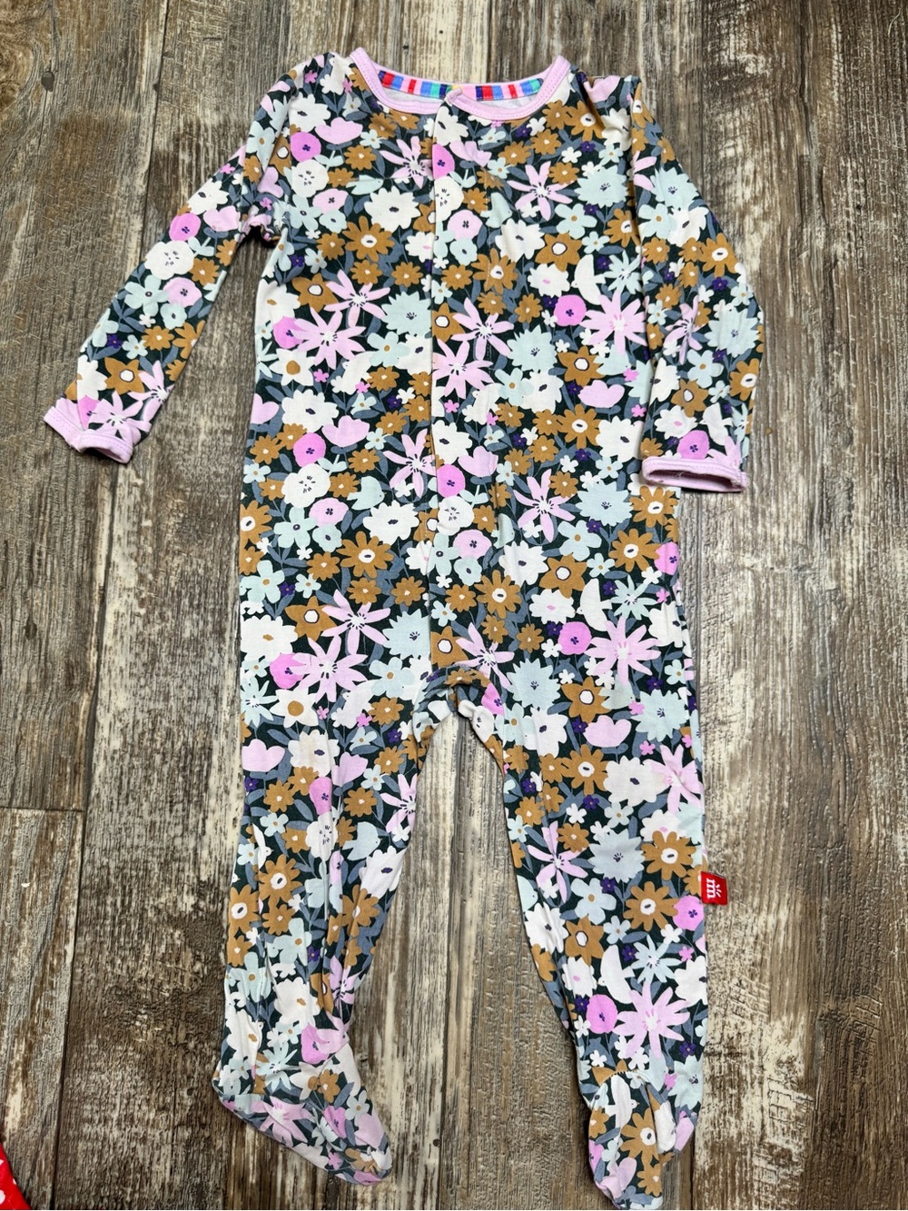 Magnetic Me Floral Print Bamboo Footed One-Piece - Pink, White, Brown